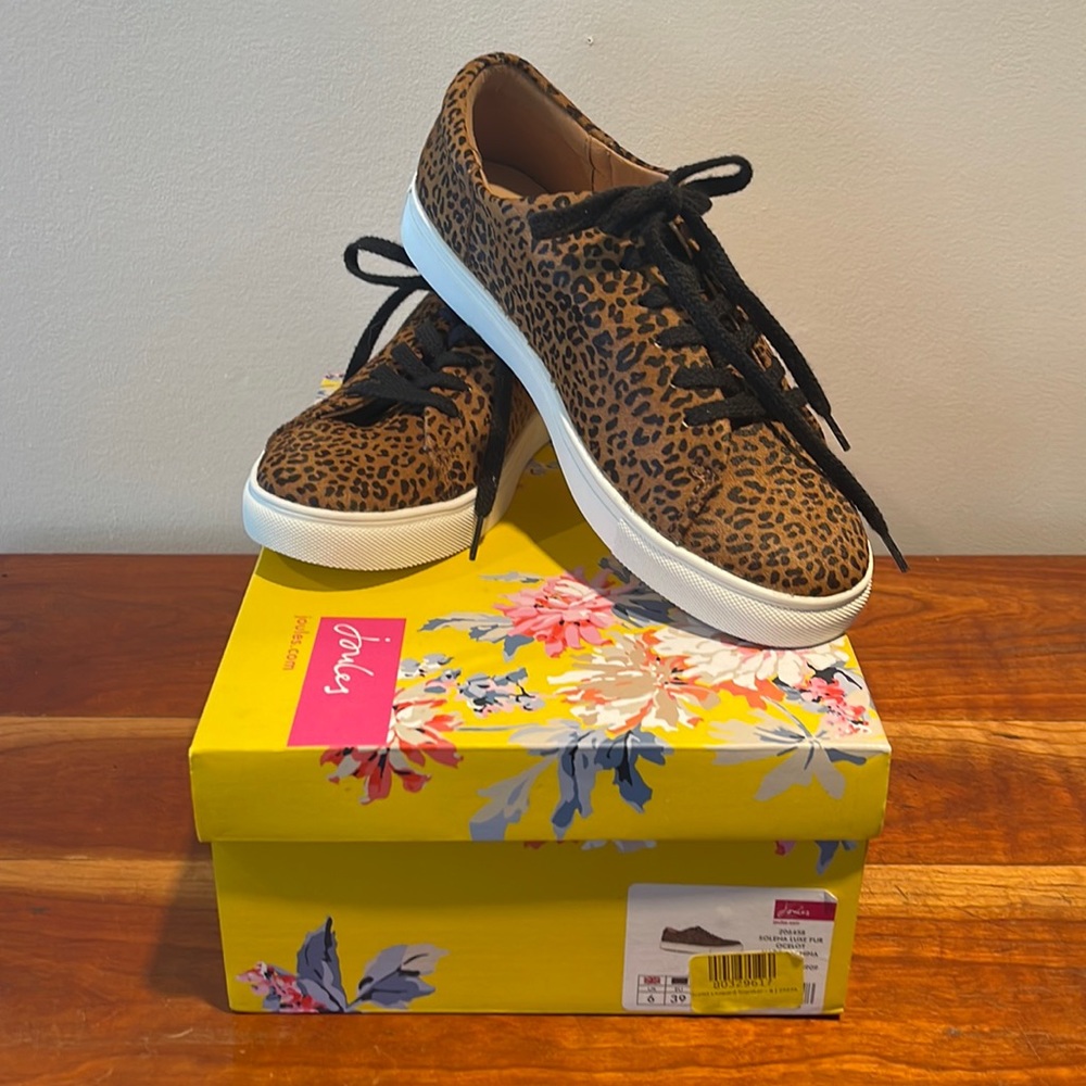 Joules Selena luxe fur ocelot sneakers, cheetah, leather